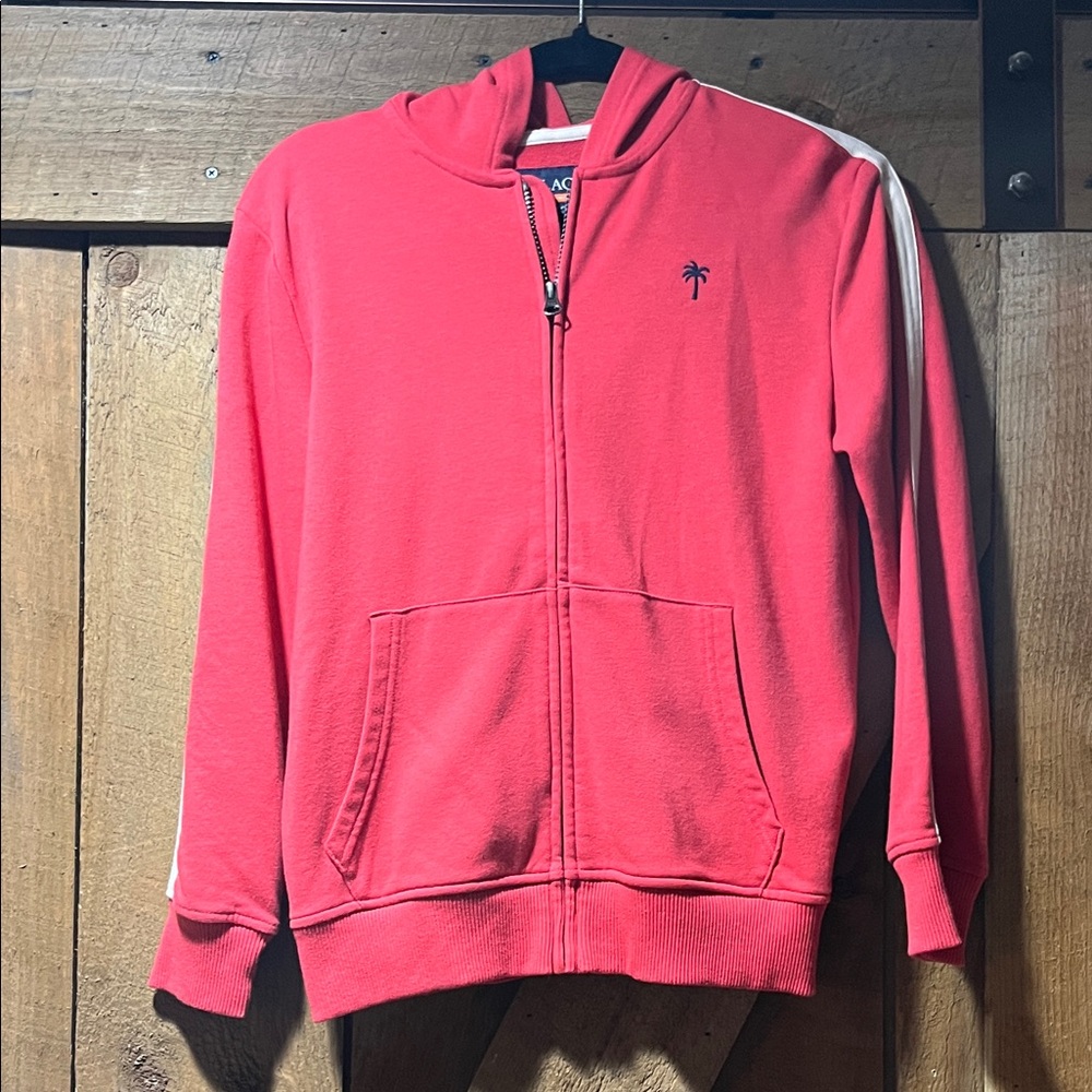 Place Coral Zip Hoodie with Navy Palm Accent and White Stripe